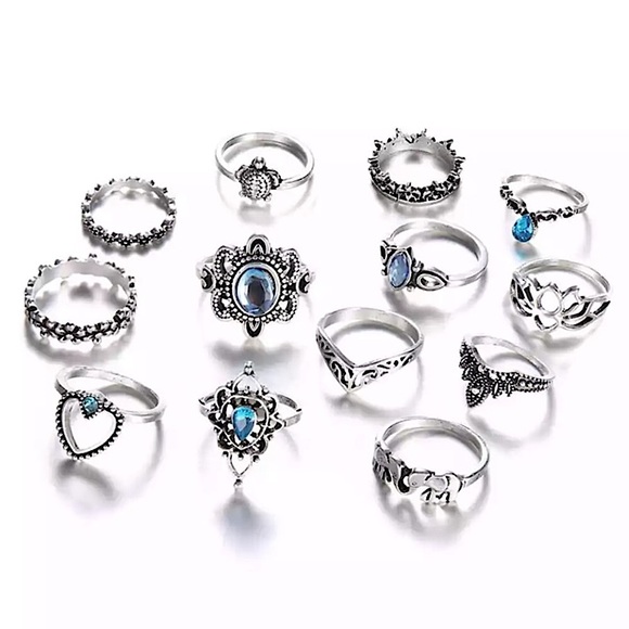 Silver & blue crystal ring set (13 rings) - Picture 2 of 8